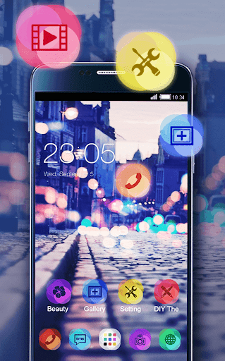 Stylish Romantic Theme: Neon Night Street Launcher - Image screenshot of android app
