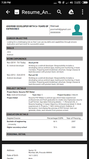 Resume PDF Maker / CV Builder - عکس برنامه موبایلی اندروید