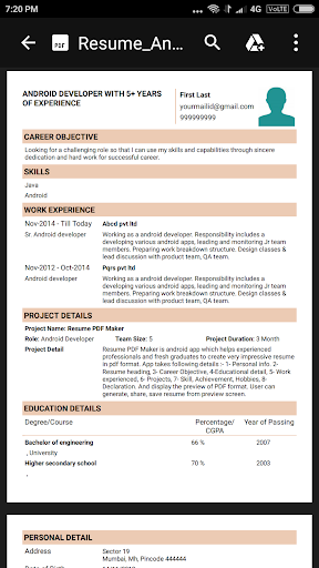 Resume PDF Maker / CV Builder - عکس برنامه موبایلی اندروید