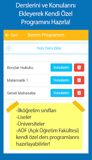 Ders Çalışma Programım - عکس برنامه موبایلی اندروید