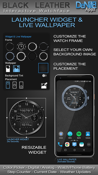 Black Leather HD Watch Face - Image screenshot of android app