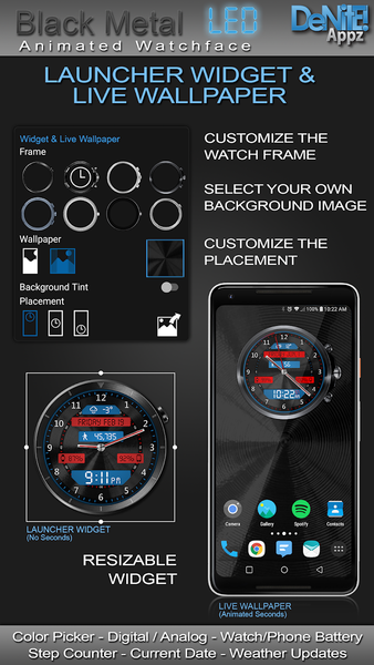 Black Metal LED HD Watch Face - Image screenshot of android app