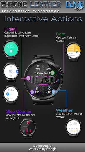 Chrome Leather HD Watch Face - عکس برنامه موبایلی اندروید