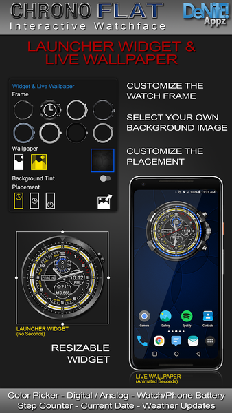 Chrono Flat HD Watch Face - Image screenshot of android app
