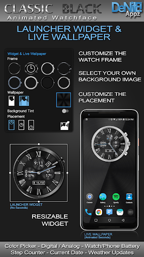 Classic Black HD Watch Face - عکس برنامه موبایلی اندروید