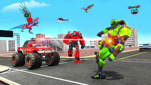 Flying Dino Robot : Monster Truck Police Car Game - Image screenshot of android app