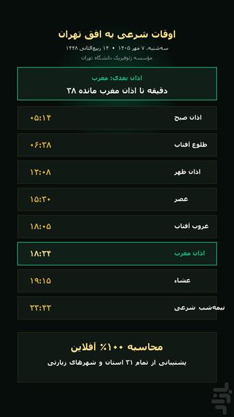 قبلهنما و اوقات شرعی هوشمند - عکس برنامه موبایلی اندروید