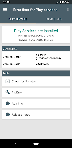 Error fixer for Play services - عکس برنامه موبایلی اندروید