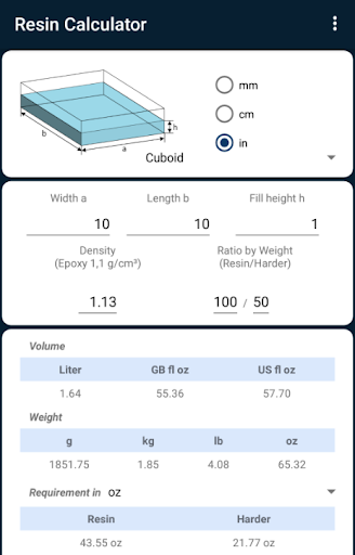 Epoxy Resin Calculator - Image screenshot of android app