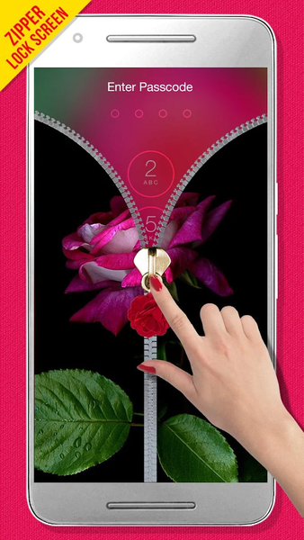 Pink Rose Zipper Lock Screen - Image screenshot of android app