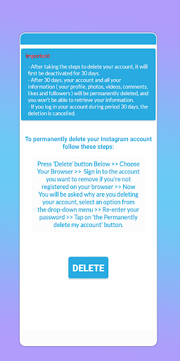Delete Account - Image screenshot of android app