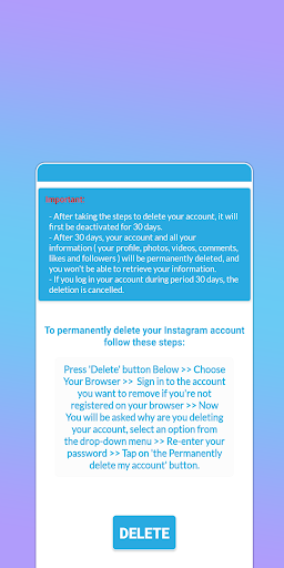 Delete Account - عکس برنامه موبایلی اندروید