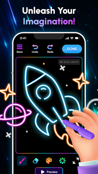 Glow Art Drawing - Doodle App - Image screenshot of android app