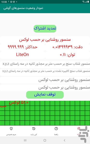 نمودار وضعیت سنسورهای گوشی - عکس برنامه موبایلی اندروید