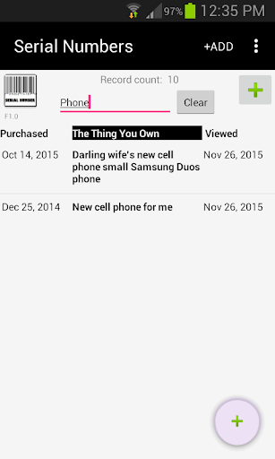 Serial Numbers Register - Image screenshot of android app