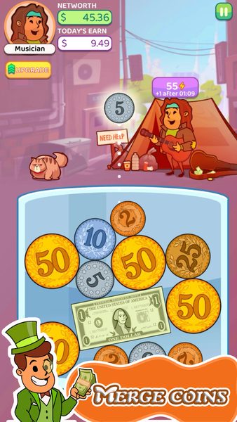 Begging or alms: Merge to Rich - Gameplay image of android game