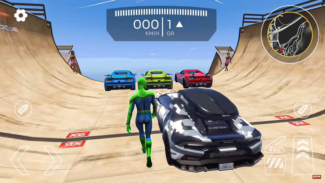 Superhero Car Mega Ramp Jump V - Gameplay image of android game