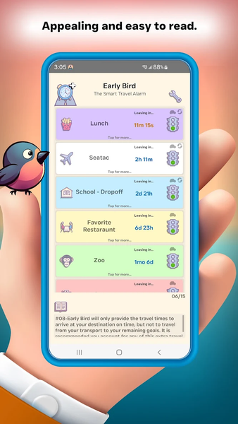 Early Bird: Smart Travel Alarm - عکس برنامه موبایلی اندروید