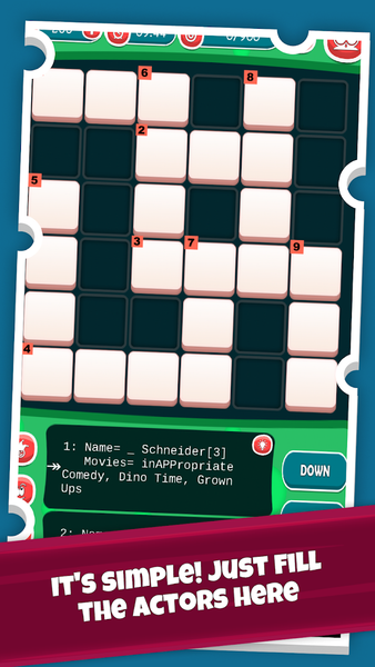 Actors Crossword Puzzle Game, - Gameplay image of android game