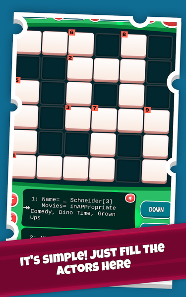 Actors Crossword Puzzle Game, - Gameplay image of android game