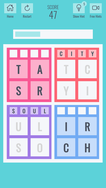 Brainy four: Four letter words - عکس بازی موبایلی اندروید