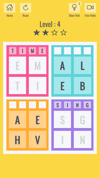 Brainy four: Four letter words - Gameplay image of android game