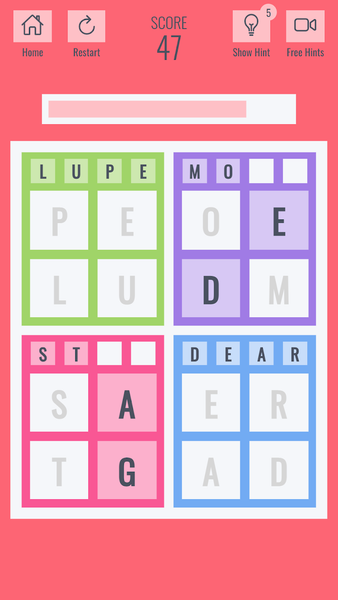 Brainy four: Four letter words - عکس بازی موبایلی اندروید