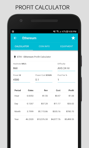 Mine The Coin - Crypto Mining Profit Calculator - Image screenshot of android app