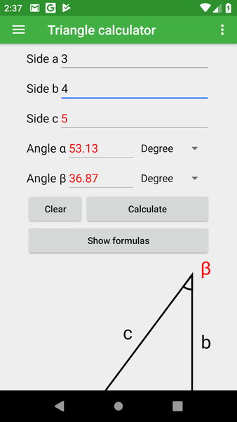 Triangle calculator - عکس برنامه موبایلی اندروید