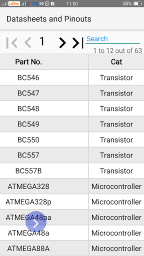 Datasheet and Pinouts - Image screenshot of android app
