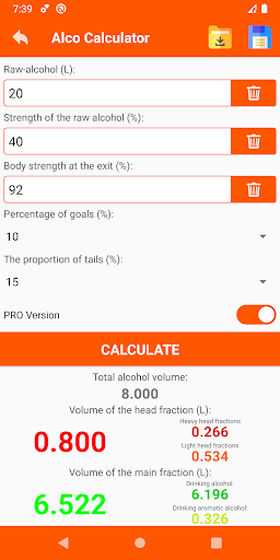 Alco Calculator for moonshiner - Image screenshot of android app