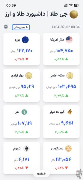 جی‌طلا | داشبورد طلا و ارز - عکس برنامه موبایلی اندروید
