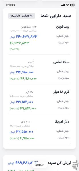 جیطلا | داشبورد طلا و ارز - عکس برنامه موبایلی اندروید