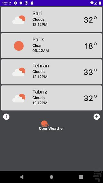 پیش بینی وضع هوا - عکس برنامه موبایلی اندروید