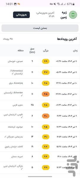 زیره زمین-لرزه نگاری لحظه ای ایران - عکس برنامه موبایلی اندروید