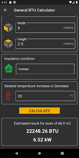BTU Calculator Lite - AC - Image screenshot of android app