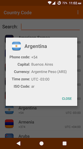 Country Code - Image screenshot of android app