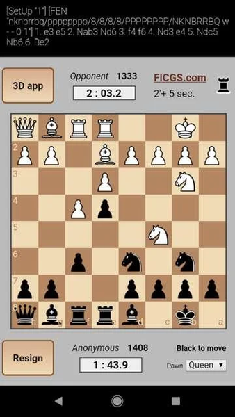 Chess 960 • FICGS play rated g - Gameplay image of android game