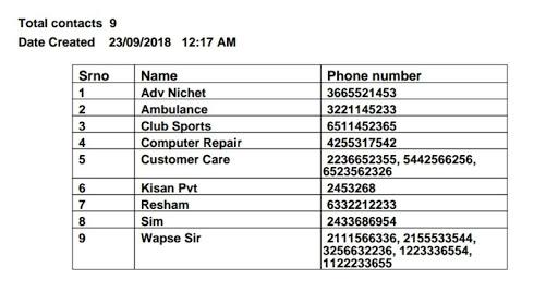 Contacts to pdf, vcf, text - Image screenshot of android app