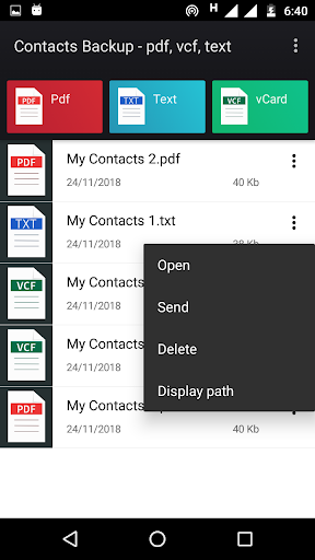 Contacts to pdf, vcf, text - عکس برنامه موبایلی اندروید