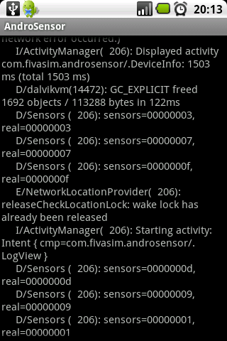 AndroSensor Log Collector - Image screenshot of android app