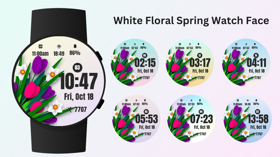 White Floral Spring Watch Face - Image screenshot of android app