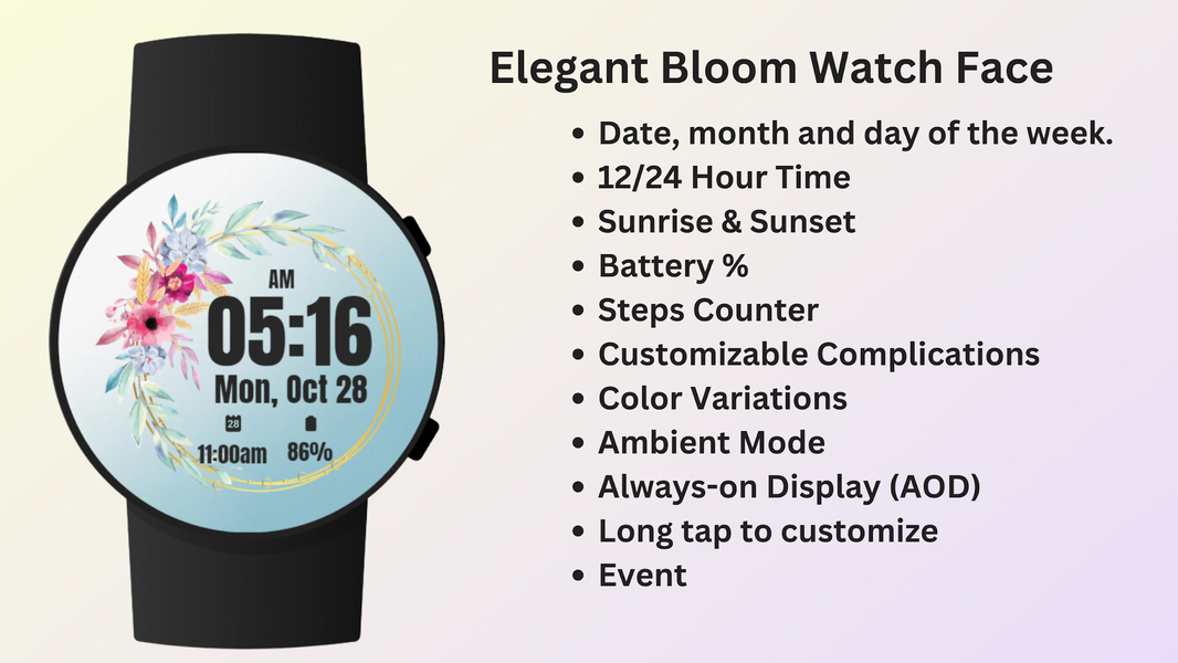 Elegant Bloom Watch Face - عکس برنامه موبایلی اندروید