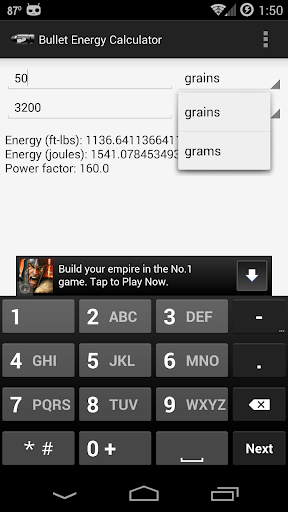 Bullet Energy Calculator - Image screenshot of android app