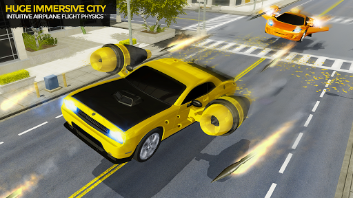 Flying Car Driving Simulator Free: Extreme Muscle Car - Airplane