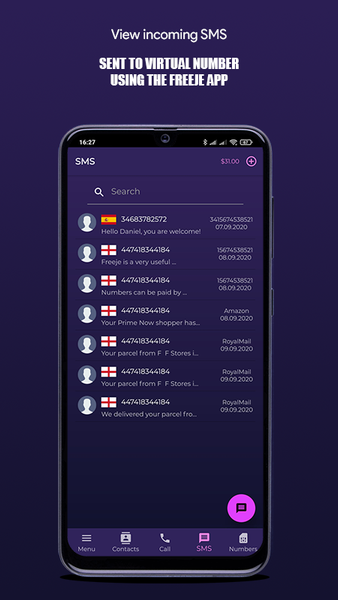 Freeje Optimum Virtual number - عکس برنامه موبایلی اندروید