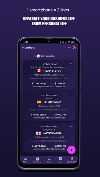 Freeje Optimum Virtual number - عکس برنامه موبایلی اندروید