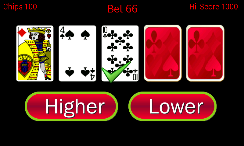 Higher or Lower card game - Gameplay image of android game