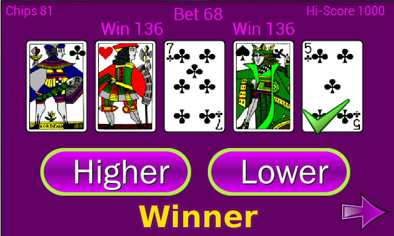 Higher or Lower card game - عکس بازی موبایلی اندروید
