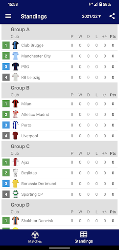 Results for Champions League - عکس برنامه موبایلی اندروید
